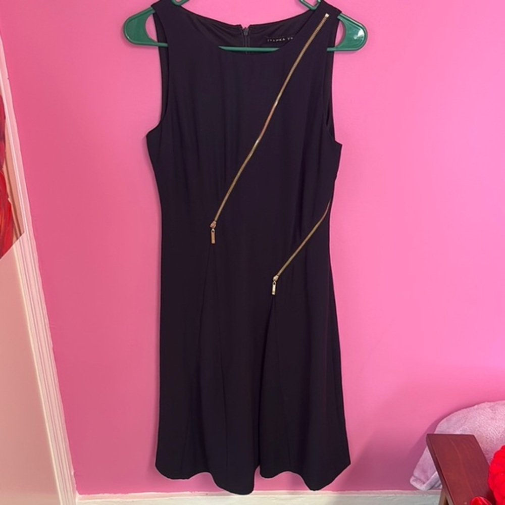 Ivanka Trump Black Dress with Gold Zipper Accents size 4 classy cocktail hour